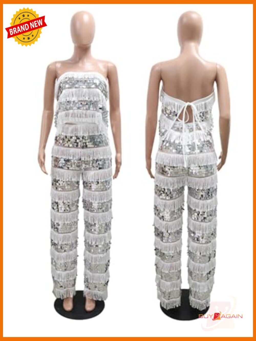 Sequin Rhinestone Jumpsuit for Party Night Out Sleeveless Zipper - Picture 7 of 7